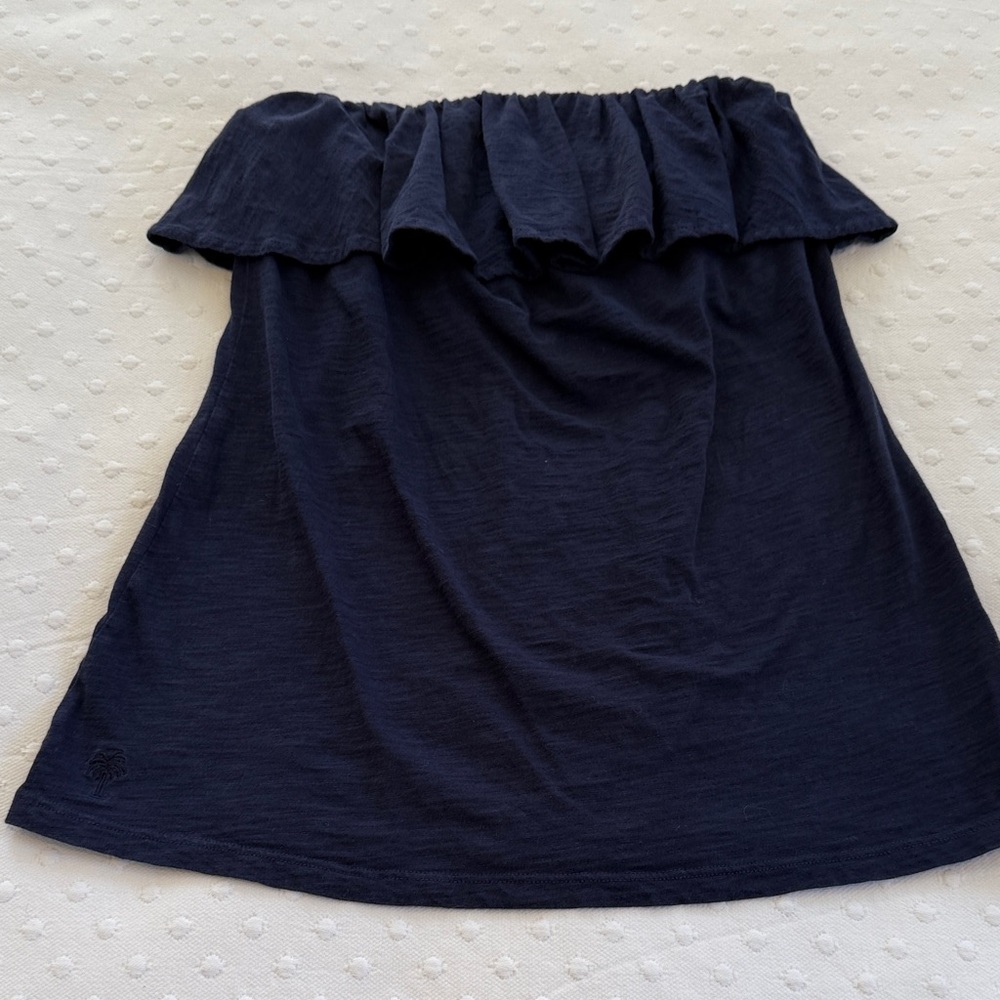 Lilly Pulitzer navy ruffled strapless top medium
